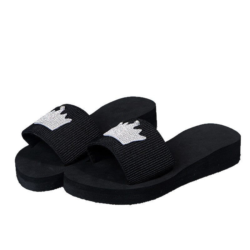 plus size wedge slippers for women 2025new arrivalexport one-word pearl butterfly sandals open peach heart slippers
