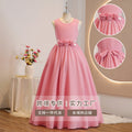 Girls' formal dress - long, round neck, minimalist style - children's evening gown - elegant & chic - birthday party - chiffon - custom made