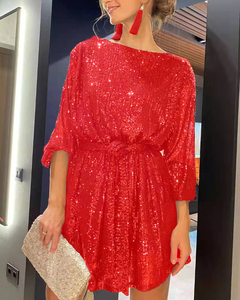 european and american new arrival: independent website holiday party fashion sequin beaded color block bodycon mini dress