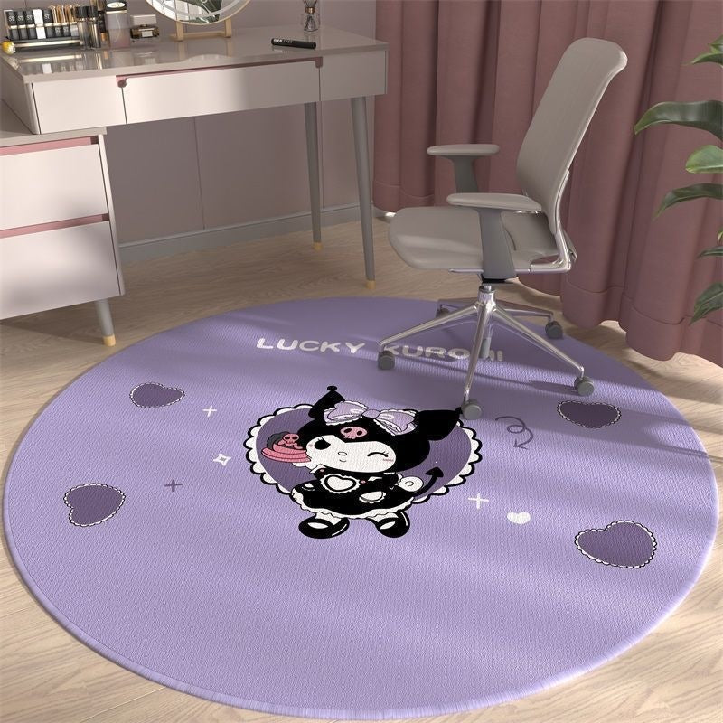 Cute kuromi round rug for living room, computer chair mat for study, foot pad for dressing table in cloakroom, bedside blanket for bedroom
