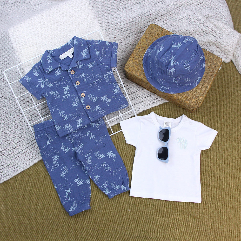 Baby suitsummerpure cotton short-sleeved lapel shirt hat export children's clothing baby clothes breathable clothing