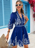european and american cross-border women's casual v-neck lace jacquard dress