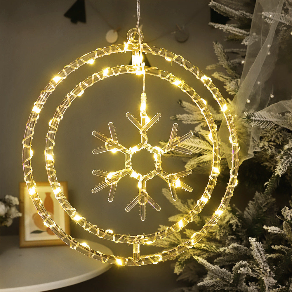 Cross-border LED Christmas decorative lights supermarket window layout atmosphere remote control battery box double ring LED lantern string