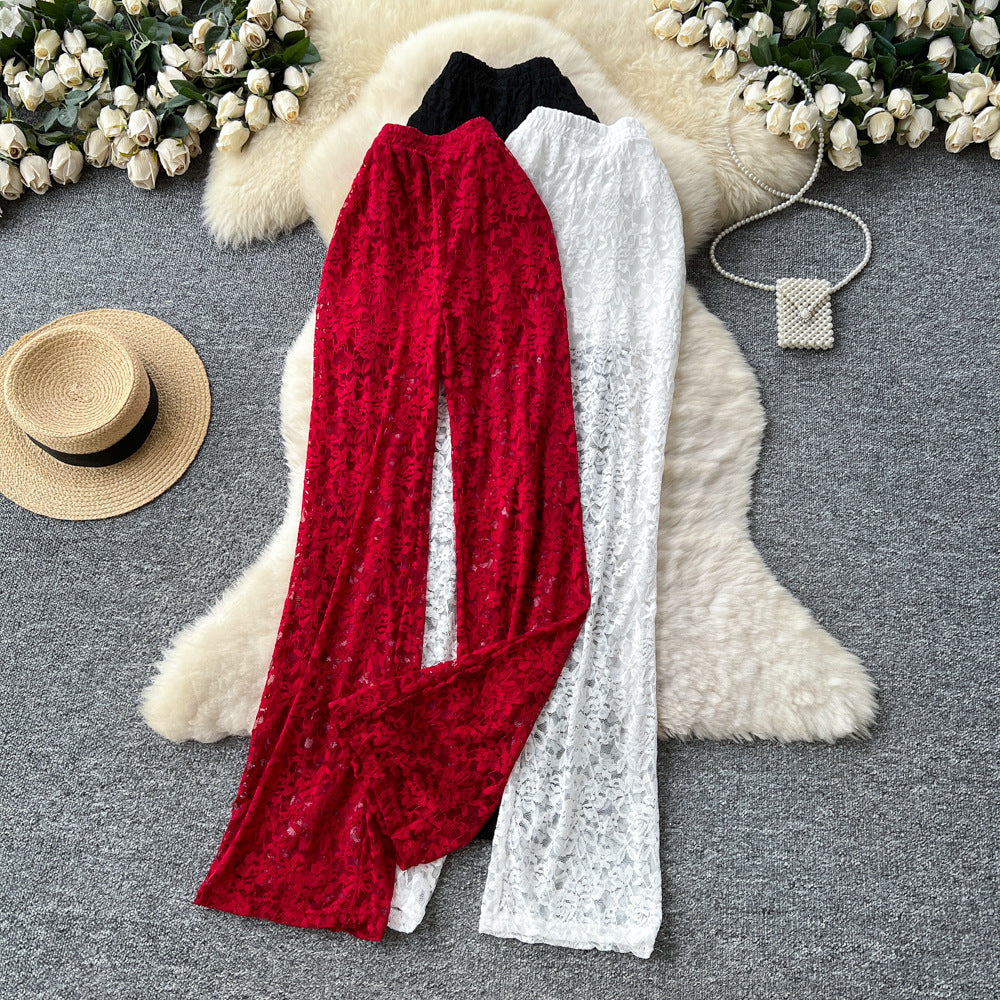 Fashion ins wear women's autumn wear pure lust hot girl high waist lacecasual pants women's slim slimming look hip flared pants