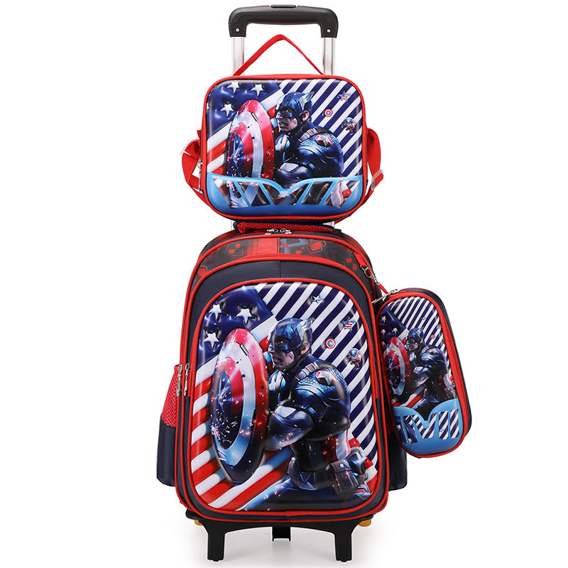 New arrival concave and convex leather primary school student pull rod school bag for grades 3 to 6 kids cartoon three-piece set backpack in stock
