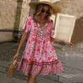 women's floral print v-neck loose fit casual bohemian vacation dress - plus size high-end women's apparel