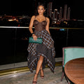 European and american cross-border women's fashion  summer new sexy fishbone camisole sleeveless top and asymmetrical midi skirt set