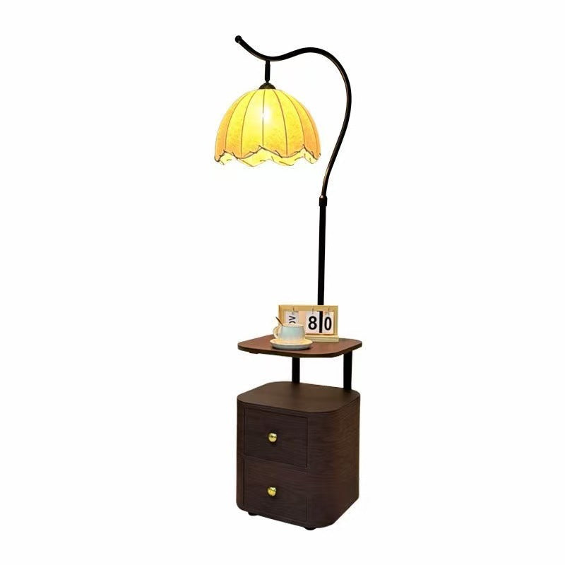 Bedroom bedside table with integrated floor lamp french medieval style practical storage rack living room sofa side coffee table