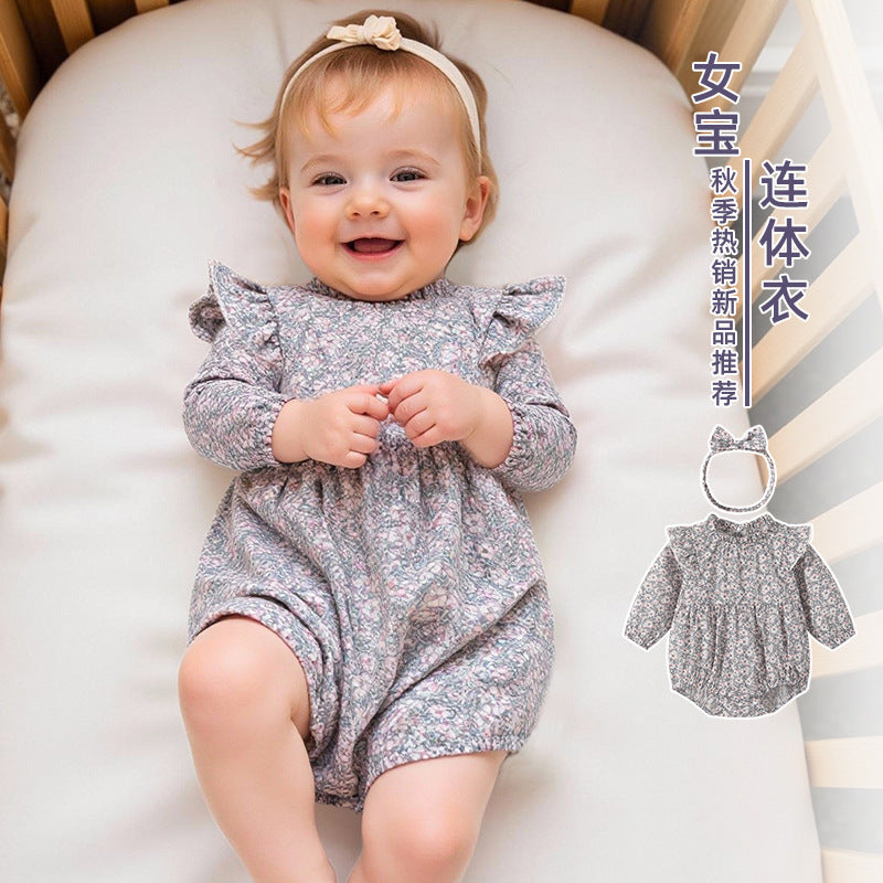 Newborn baby romper - autumn new arrivals: baby girl princess bodysuit, 100-day celebration outfit, long-sleeve autumn clothes for toddlers
