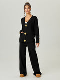 Premium chanel-inspired two-piece set for women: versatile knitted cardigan with metal button detail and casual pants - perfect for autumn and winter