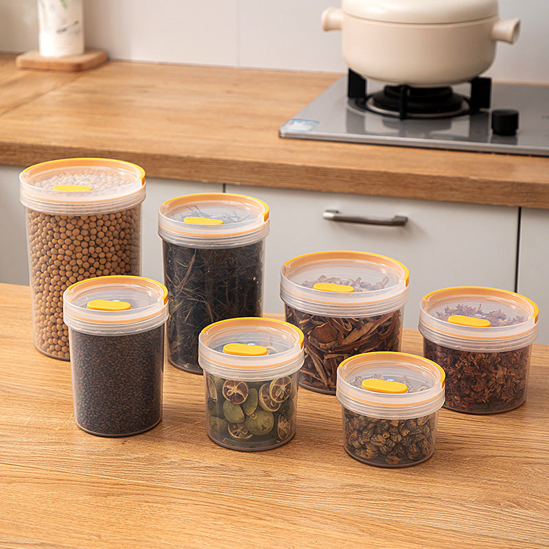 Kitchen plastic transparent grain jar fresh-keeping spices scented tea tangerine peel sealed jar food grade portable round storage box