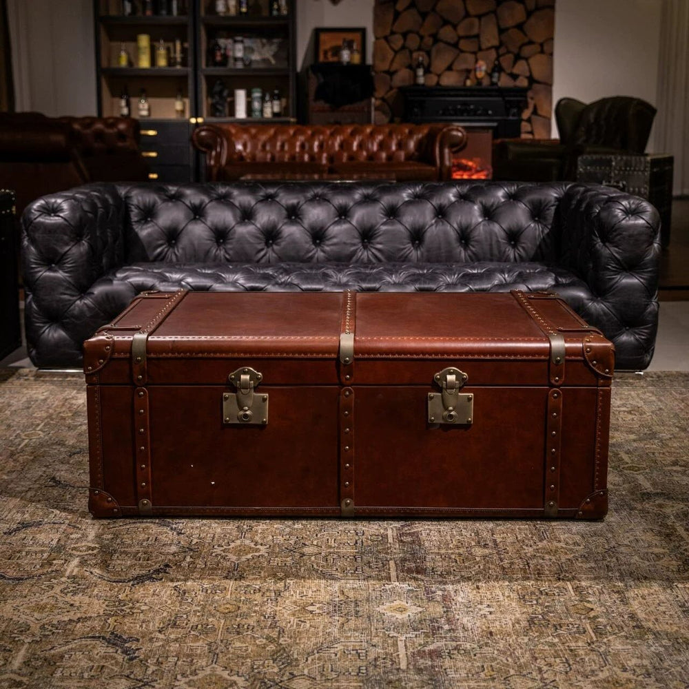 French retro oil wax leather art coffee table medieval designer coffee table cigar bar whiskey club floor box