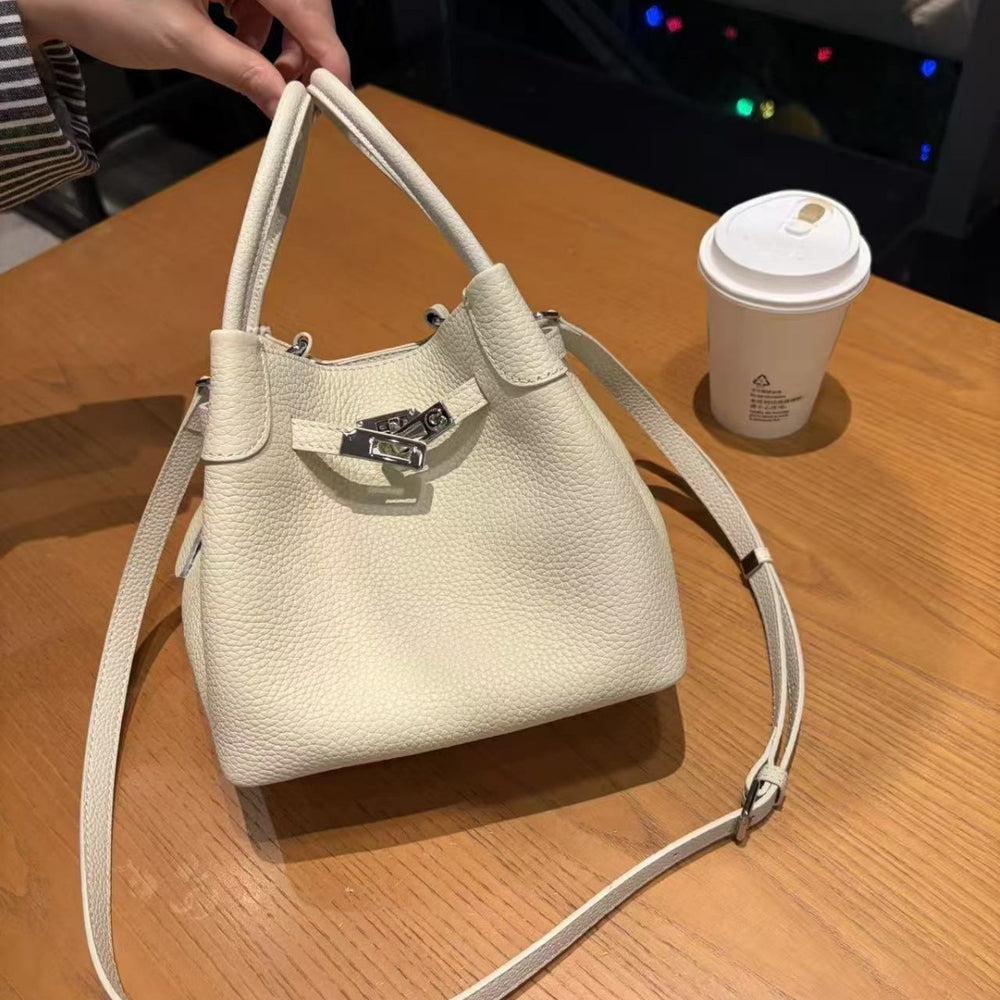 2026new arrival first layer cowhide pebbled vegetable basket shoulder crossbody armpit bag bucket bag work clothing genuine leather women's bag