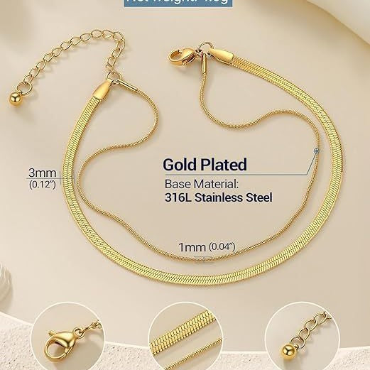 Aliexpress cross-border stainless steel snake bone paper clip anklet fashionstylishcasualeasiest for matchcasual style double-layer foot jewelry