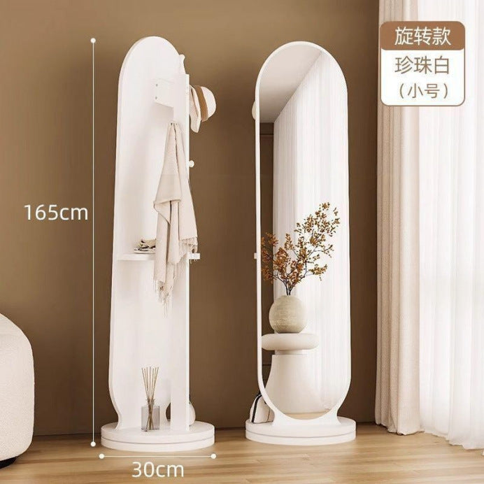 Full-length mirror, rotating mirror, dressing mirror, full-length floor mirror, movable, with coat rack, all-in-one clothes rack, fitting mirror