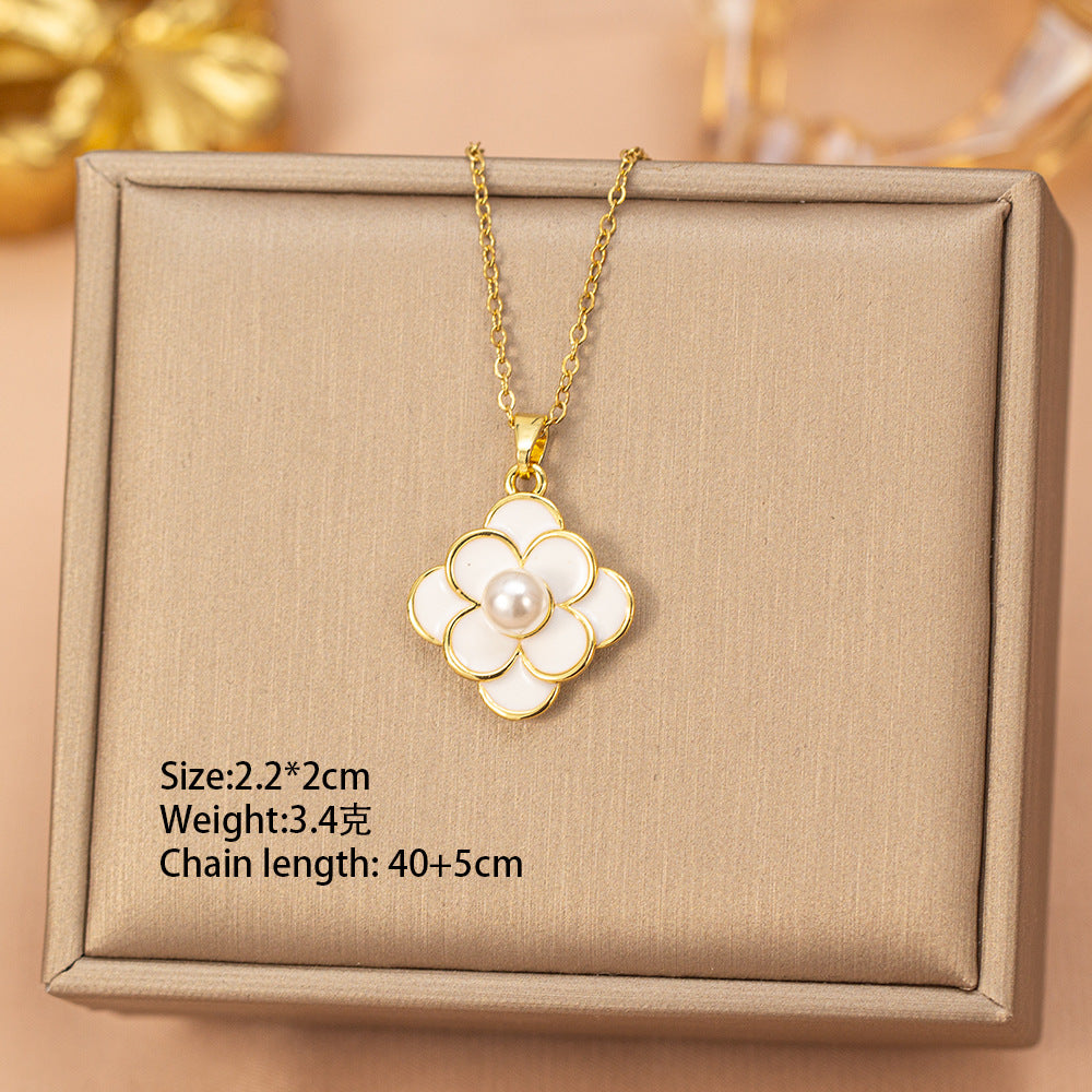 European and american hot-selling fashion zircon pearl necklace for women, lightweight luxury, niche, versatile, elegant, fashionable titanium steel clavicle chain jewelry