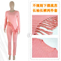 cross-border fashion: new autumn solid color long sleeve tassel hem pants two-piece set for  (us & europe)