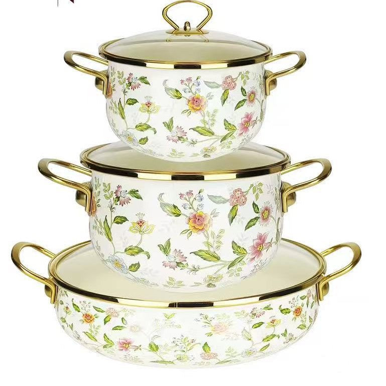 Factory direct sales cross-border hot selling thousands of charming flowers, birds and flowers enamel soup pot 20cm24cm30cm