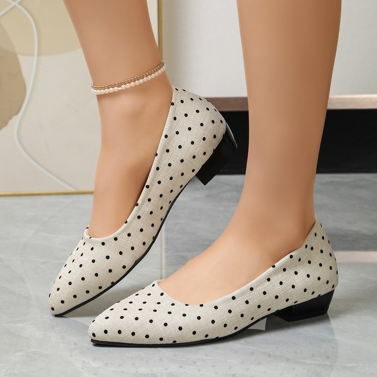 Exportplus size thick heel pointed toe flats spring & fallnew arrivalcasualfashionflats polka dot tweed styleflats