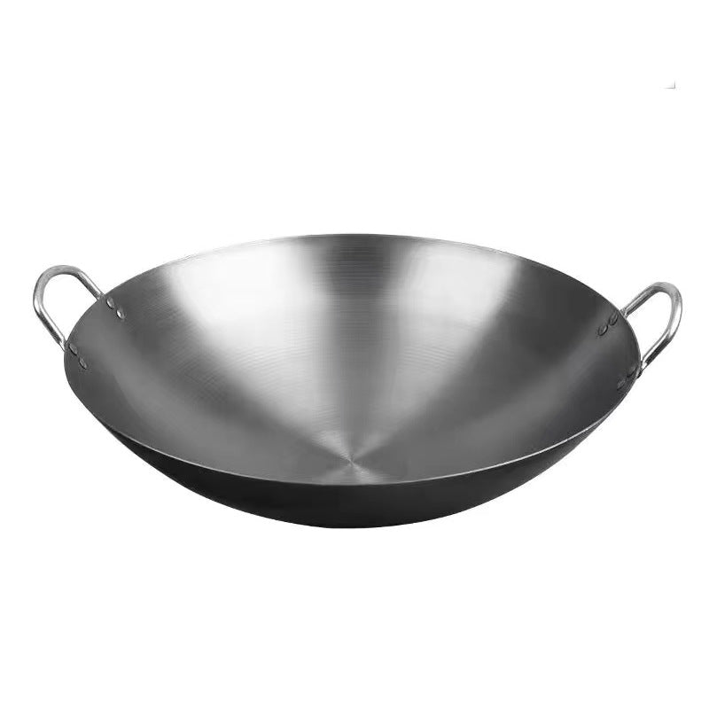 Binaural iron pan Old-fashioned wok Household wok Commercial round-bottom rural cauldron Zhangqiu pot factory Handmade pot factory
