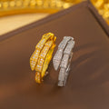 K-style popular snake bone ring half circle diamond-encrusted open full diamond snake head ring classyaccessible luxury exquisite jewelry wholesale