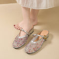 Simple summer 2025 new arrival plaid mesh cut out breathable toe shoes women's rhinestone home outwear one-word buckle cool