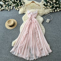 French suspender pure lust style sweet style dress women's summerruffles waist cross backless holiday style long skirt
