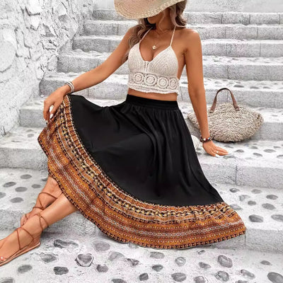 In-stock - 53581#  cross-border women's fashion ethnic style maxi skirt