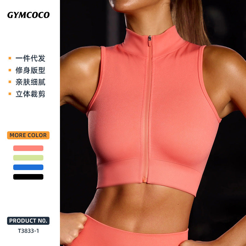 new arrival zipper tops female hot girl running bubble wrap sleeveless sports vest breathable fitness clothing wholesale