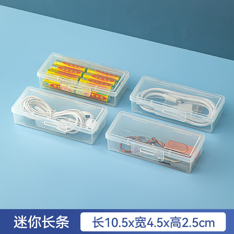 Desktop long rectangular storage box with lid grid transparent storage box flip plastic data cable storage box