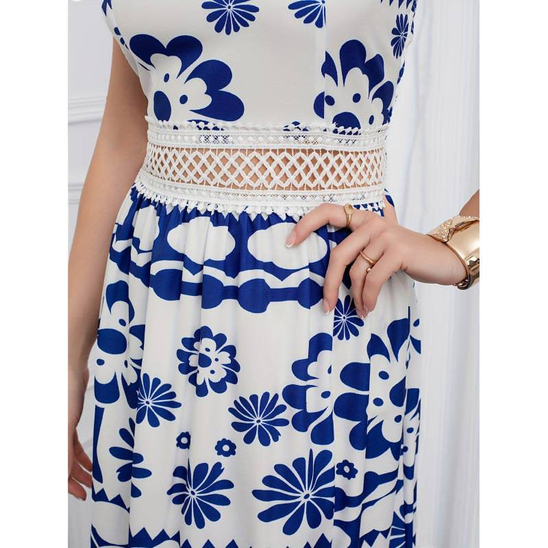 code new arrival  original women's elegancecut out waist exposed printingdress