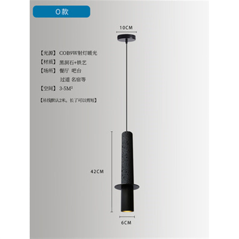 Wabi Sand Wind Minimalist Bedside Small Chandelier Creative Restaurant Bar Designer Black Hole Stone Bedroom Long Line Single Head Chandelier