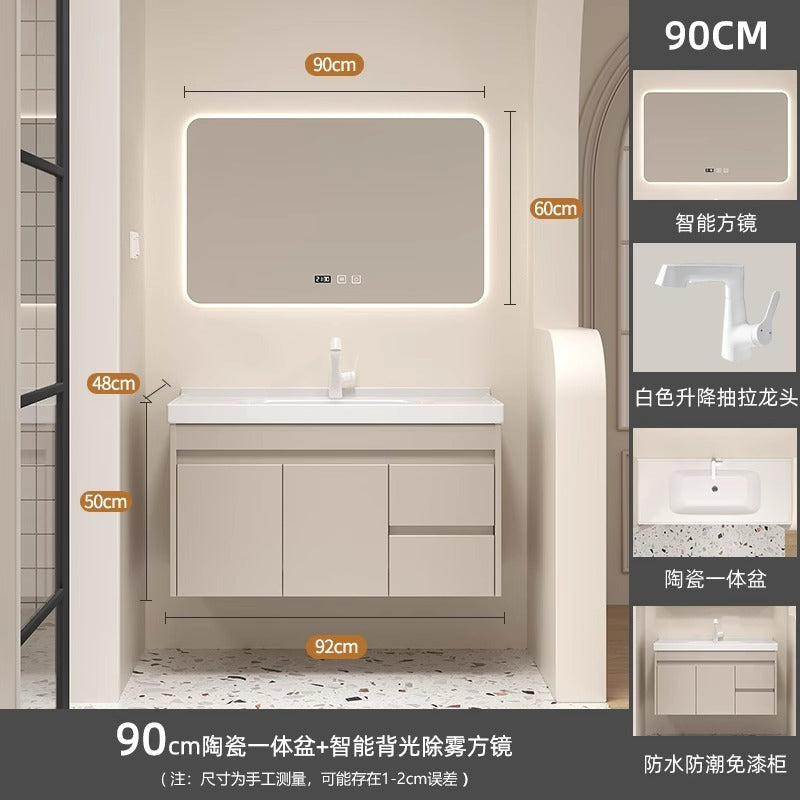 Ceramic all-in-one basin bathroom combination solid wood bathroom wash basin wash basin wash basin cream style