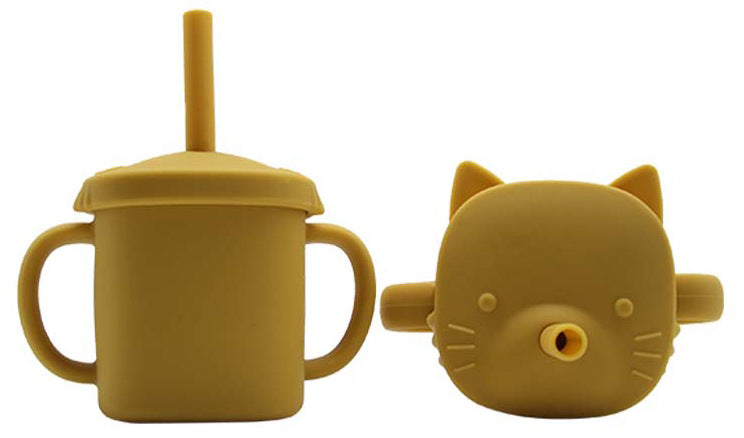 Cross-border food-grade baby silicone saliva pocket cartoon cat shape silicone bowl three-grid plate grid feeding set