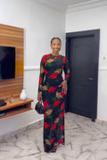 European and american cross-border women's clothing  autumn/winter new collection: long-sleeved, round neck, printed, slim-fit, elegant long dress set