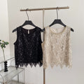 Korean style commute chic: heavily beaded sequin vest - women's v-neck single-breasted light luxury design vest, elegant top