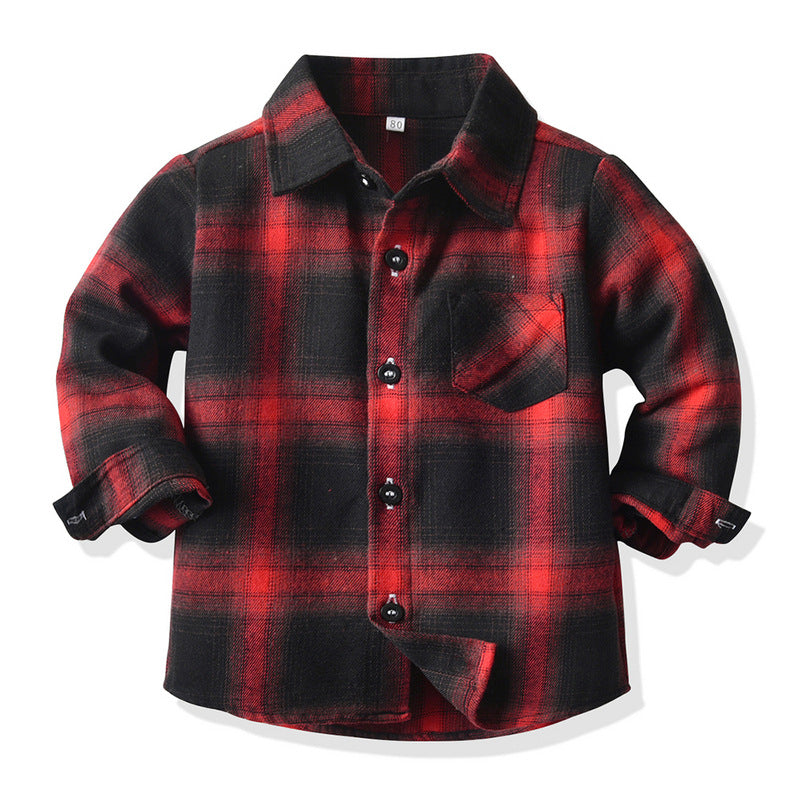 new product kids shirt preppy style spring & fall cotton plaidlong sleeves boys lapel children's clothing baby shirt