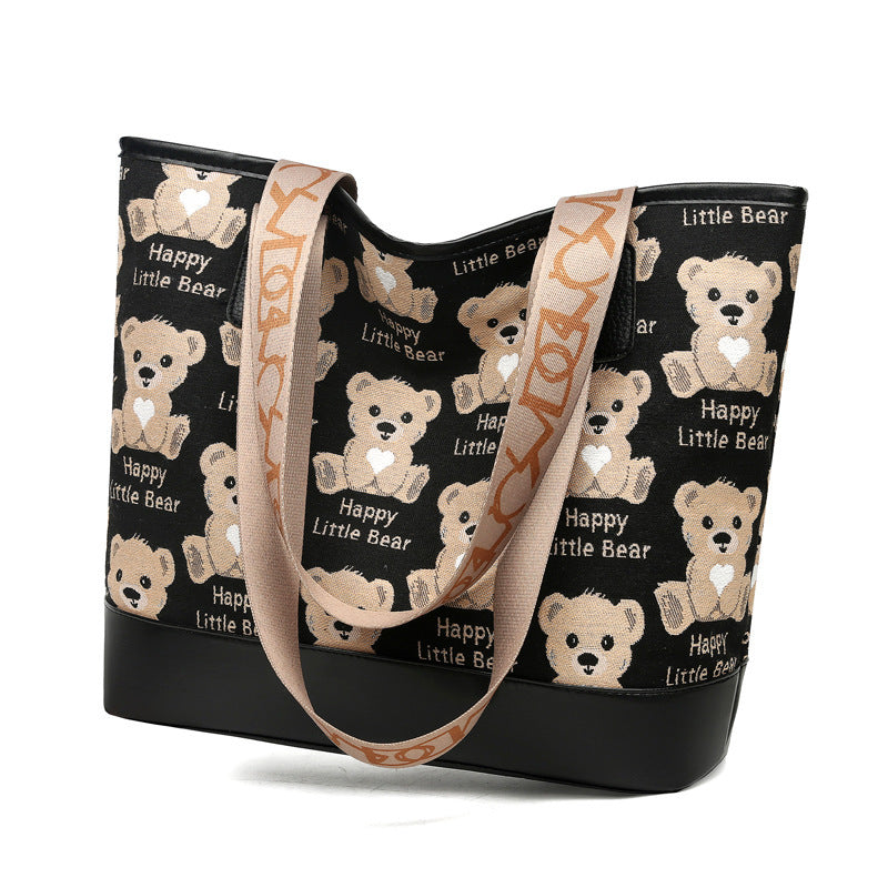 2025 new canvas bear shoulder bag - stylish women's bag, minimalist, versatile, large capacity tote bag, mom bag