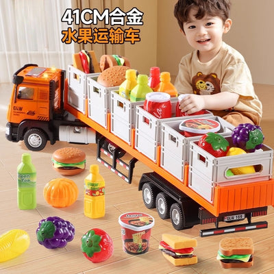 Play house large alloy transport truck large truck toy boy artificial engineering trailer kids car model