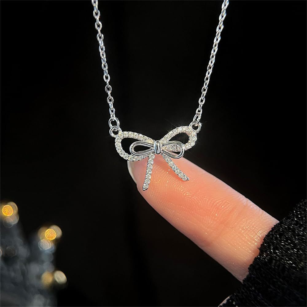 fashion business bow pendant necklace accessible luxuryniche stylesense of design inlaid zircon bow pendant necklace