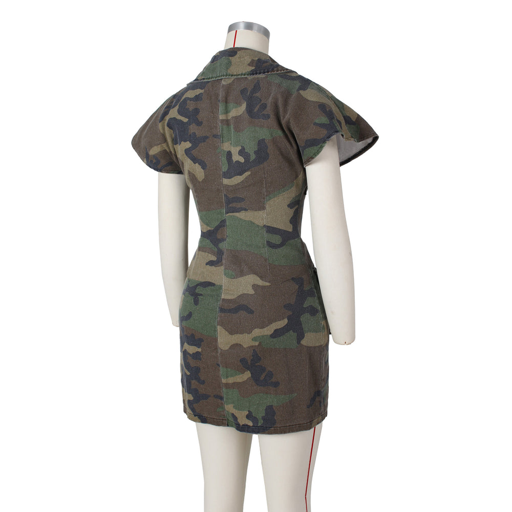 Amazon cross-border wholesale:  european & american style sexy camo bodycon dress with oversized collar