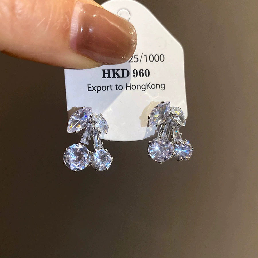Zircon cherry pendant stud earrings - 2025 new arrival, unique minimalist fashion earrings, light luxury high-end earrings for women, wholesale