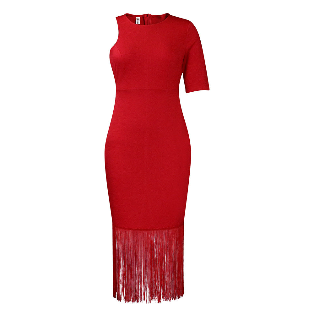 D357 independent station fashionplus size women's clothing  summer new style pure color hip tassel pencil skirt african dress