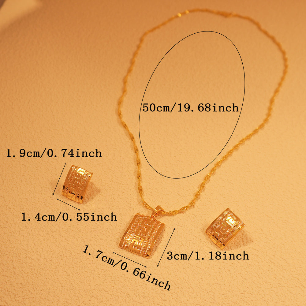 24k gold-plated middle eastern dubai women's love jewelry, square design pendant earrings, back-to-school gift