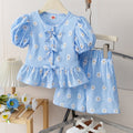 new product girl european and american style socialite ins cute floral bow + shorts set