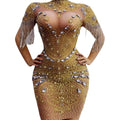 supply elastic mesh hot diamond rhinestone tassel sexy silmcustom performance costume evening dress