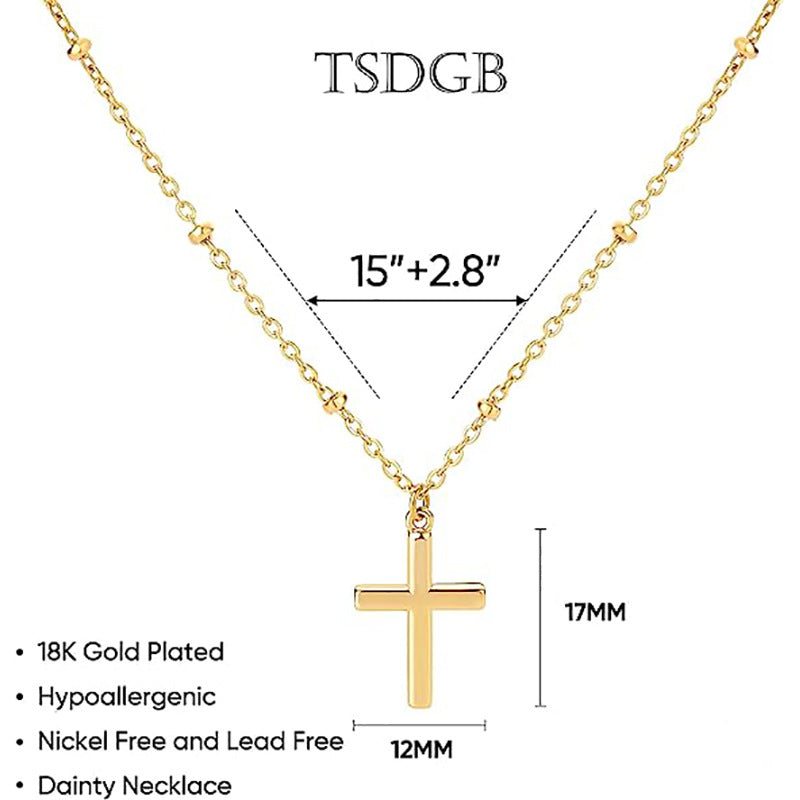 Aliexpress cross-border hot selling jewelry: 18k gold plated cross pendant necklace, fashionable minimalist beaded chain, women's short style