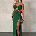women's summer new arrivals:  cross-border fashion - european & american style sexy solid color backless slit dress
