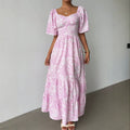cross-border european and american french style new arrival: square neck puff sleeve dress - hot seller