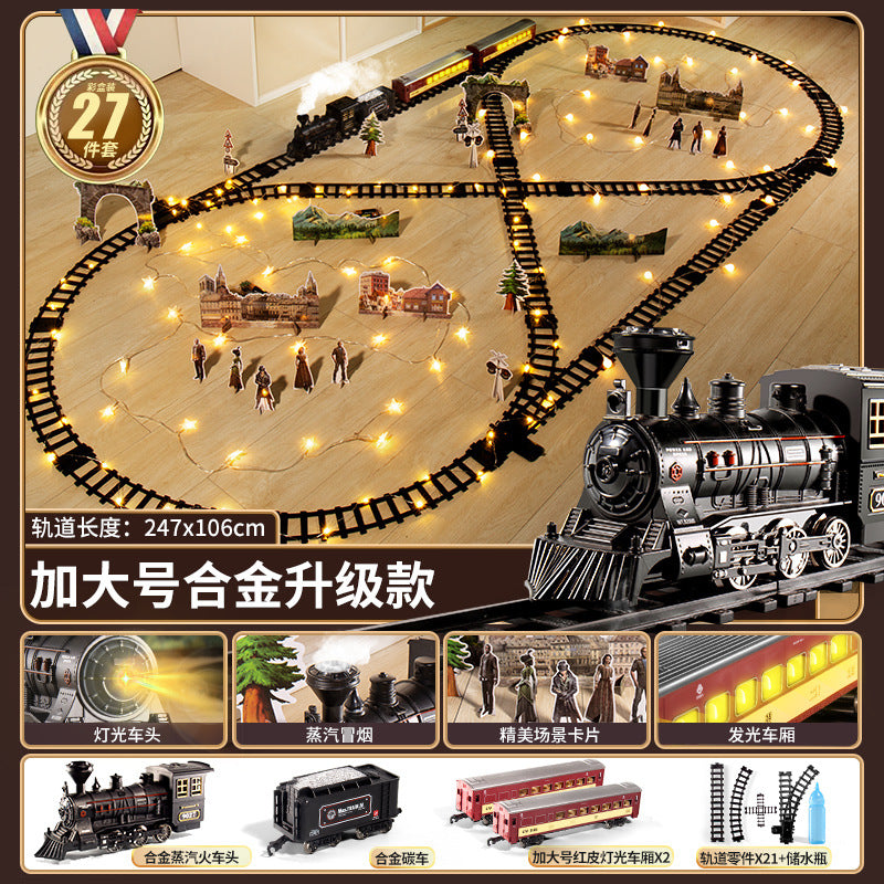 Electric train track car simulation retro steam train model kids high-speed rail toy boy's set gift